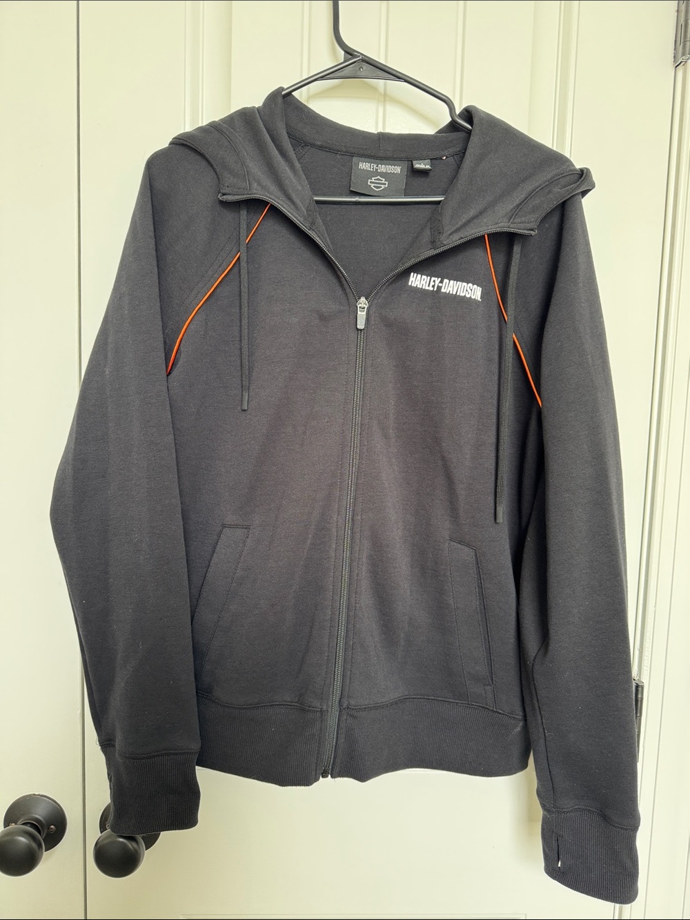 Harley-Davidson Black and Orange Logo Hooded Sweatshirt - Picture 2 of 3